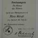 Kubanschild Urkunde für einen Oberleutnant d.R. der 2. a. Nachsch. Btl. 742 (K). - Foto 1
