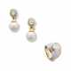 DIAMOND RING AND CULTURED PEARL AND DIAMOND EARRINGS SET - фото 1