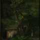 Landschaftsmaler/in 19./20.Jh.- Bewaldete Parklandschaft mit Gärtnerin, Öl auf Leinwand, ca. 63 x 47 cm, Rahmenleiste, Leinwand verso mit drei Flicken - Foto 1
