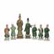 A GROUP OF SEVEN GREEN AND AMBER GLAZED POTTERY FIGURES - photo 1