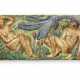 Toilette mirror made up of four bas-relief tiles in polychrome majolica depicting Adam and Eve in the earthly Paradise. Openable central panels. Milan, 1950s. (202x51 cm.) (defects and restorations) - Foto 1