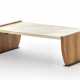 Déco style coffee table with veneered wood structure, top covered in parchment. Italy, 20th century. (139x45.5x80 cm.) (defects and restorations) - фото 1