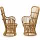 Pair of rush, rattan and bark armchairs. Italy, 1970s. (57x104x51 cm.) (slight defects) - Foto 1