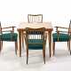 Lot consisting of a game table in solid and edged wood and four armchairs in solid wood with padded seat covered in green fabric. Italy, 1940s. (table cm 92x78x92; armchairs cm 60x90x50) (slight defects) - Foto 1