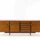 Sideboard with three doors and five drawers in veneered wood with metal handles and elements. Italy, 1960s. (230x80.5x46.5 cm.) (slight defects) - Foto 1