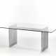 Table with chromed steel section structure, thick glass top. Italy, 1970s. (200.5x72x99.5 cm.) (defects) - Foto 1