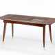 Table with solid wood structure, clear colorless glass top, brass tips. Italy, 1950s. (195x78x90 cm.) (slight defects) - photo 1