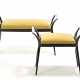 Lot of two benches in ebonized walnut wood covered in yellow silk velvet. Italy, 1948ca. (cm 101x59x38; cm 72x59x33) - фото 1