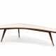 Tripod coffee table in solid wood with boomerang top covered in rosambé glass, brass feet. Italy, 1940s. (165x41 cm.) (slight defects) - photo 1