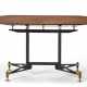 Table / desk with octagonal top in veneered wood, structure in black painted metal, feet in brass. Italy, 1960s. (130x78x76 cm.) (slight defects) - photo 1