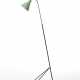 Tripod floor lamp with structure in black painted steel and brass, lampshade in light green painted aluminum. Italy, 1950s. (h 137 cm.) (slight defects) - Foto 1