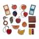 A SET OF SEVENTEEN: TEN FRUIT COIN PURSES, TWO TRAVEL MIRRORS, A SEWING KIT, TWO LIPSTICK HOLDERS, A KEY HOLDER & A MAGNIFYING CLASS NECKLACE - фото 1