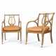 A PAIR OF ENGLISH CREAM-PAINTED AND PARCEL-GILT OPEN ARMCHAIRS - фото 1