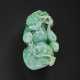 A SMALL GREEN JADEITE `DOUBLE-GOURD AND PRAYING MANTIS’ PENDANT - фото 1