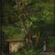 Landschaftsmaler/in 19./20.Jh.- Bewaldete Parklandschaft mit Gärtnerin, Öl auf Leinwand, ca. 63 x 47 cm, Rahmenleiste, Leinwand verso mit drei Flicken - фото 1