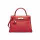 A ROUGE PIVOINE CLÉMENCE LEATHER RETOURNÉ KELLY 28 WITH GOLD HARDWARE - фото 1