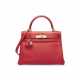 A ROUGE PIVOINE CLÉMENCE LEATHER RETOURNÉ KELLY 28 WITH GOLD HARDWARE - photo 1