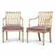 A PAIR OF GEORGE III CREAM AND POLYCHROME-PAINTED OPEN ARMCHAIRS - photo 1