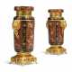A PAIR OF FRENCH 'JAPONISME' ORMOLU-MOUNTED RED CHAMPLEVE ENAMEL VASES - фото 1