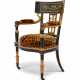 A LATE LOUIS XVI PARCEL-GILT, EBONISED AND POLYCHROME-PAINTED FAUTEUIL - Foto 1