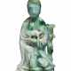 A MOTTLED GREENISH-GREY JADEITE FIGURE OF GUANYIN AND A BUDDHIST LION - фото 1