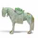 A WHITE AND GREEN JADEITE CARVING OF A HORSE - фото 1
