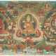 Thangka des Tsongkhapa Buddha flankiert von Amitabha und Avalokiteshvara - Foto 1