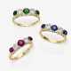 Three Rivière rings with brilliant cut diamonds, rubies, emeralds and sapphires - Foto 1