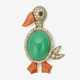 A brooch in the shape of a stylized duck decorated with a chrysoprase, a sapphire and corals - Foto 1