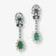 A pair of drop earrings with emeralds and brilliant cut diamonds - фото 1