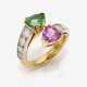 A Vis-à-Vis ring with an emerald, a pink sapphire drop and brilliant cut diamonds - фото 1