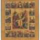 An extended festival icon depicting the Harrowing of Hell, the Resurrection of Jesus and 16 images on the borders - Foto 1