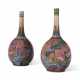 A PAIR OF CHINESE PALE-COPPER-RED-GLAZED AND ENAMELED 'PEACH BLOSSOM' BOTTLE VASES - фото 1