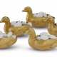A SET OF FIVE VICTORIAN GILT SILVER-PLATED DUCK-FORM SALT CELLARS - фото 1
