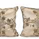 A PAIR OF CREAM SILK AND METALLIC EMBROIDERED CUSHIONS - фото 1