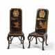 A PAIR OF GEORGE I BLACK, RED AND GILT-JAPANNED AND CHINESE LACQUER HALL CHAIRS - photo 1