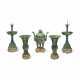 A CHINESE SPINACH-GREEN JADE FIVE-PIECE ALTAR GARNITURE WITH GILT-METAL AND ENAMEL STANDS - фото 1
