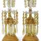 A PAIR OF GEORGE III ORMOLU-MOUNTED COLORLESS AND COLORED GLASS `TEMPLE` CANDLESTICKS - photo 1