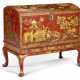 A GEORGE II SCARLET, GILT AND POLYCHROME-JAPANNED COFFER-ON-STAND - фото 1