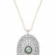 NO RESERVE | DIAMOND AND EMERALD PENDANT WITH CULTURED PEARL NECKLACE - photo 1