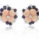 NO RESERVE | CORAL, DIAMOND AND SAPPHIRE FLOWER EARRINGS - фото 1
