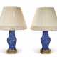 A PAIR OF FRENCH ORMOLU-MOUNTED POWDER BLUE GROUND CHINESE VASES, MOUNTED AS LAMPS - фото 1