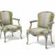 A GEORGE III WHITE AND GREEN-PAINTED ARMCHAIR - фото 1