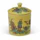 A SAINT CLOUD PORCELAIN YELLOW-GROUND POMADE POT AND COVER - фото 1