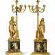A PAIR OF RESTAURATION ORMOLU AND PATINATED BRONZE FIVE-LIGHT CANDELABRA - photo 1