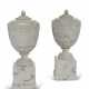 A PAIR OF ITALIAN CARRARAMARBLE COVERED URNS ON PLINTHS - фото 1