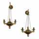A PAIR OF NORTH EUROPEAN GILTWOOD AND BRONZED TWO-LIGHT HANGING WALL-LIGHTS - photo 1