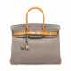 A CUSTOM GRIS ASPHALTE & AMBRE SWIFT LEATHER BIRKIN 35 WITH BRUSHED GOLD HARDWARE - фото 1