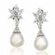 CULTURED PEARL AND DIAMOND PENDENT EARRINGS - фото 1