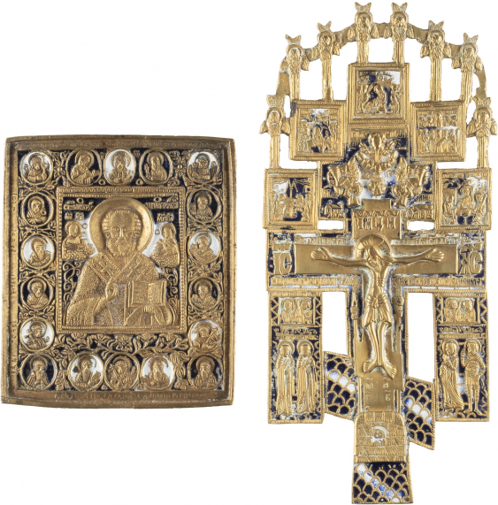 HAUSKREUZ UND BRONZEIKONE MIT DEM HEILIGEN NIKOLAUS VON MYRA — Katalog